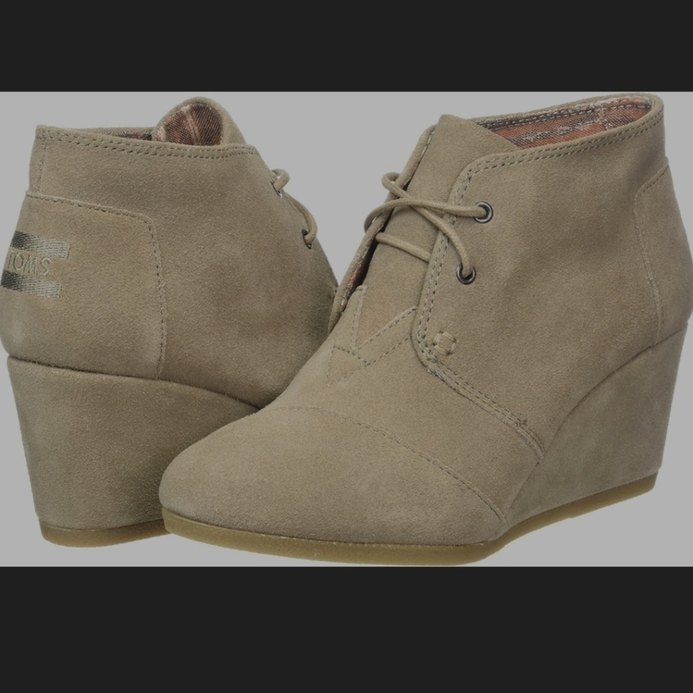 TOMS WOMEN'S BAILEY ANKLE BOOTS TAUPE WEDGE SHOES 7 LIKE NEW
